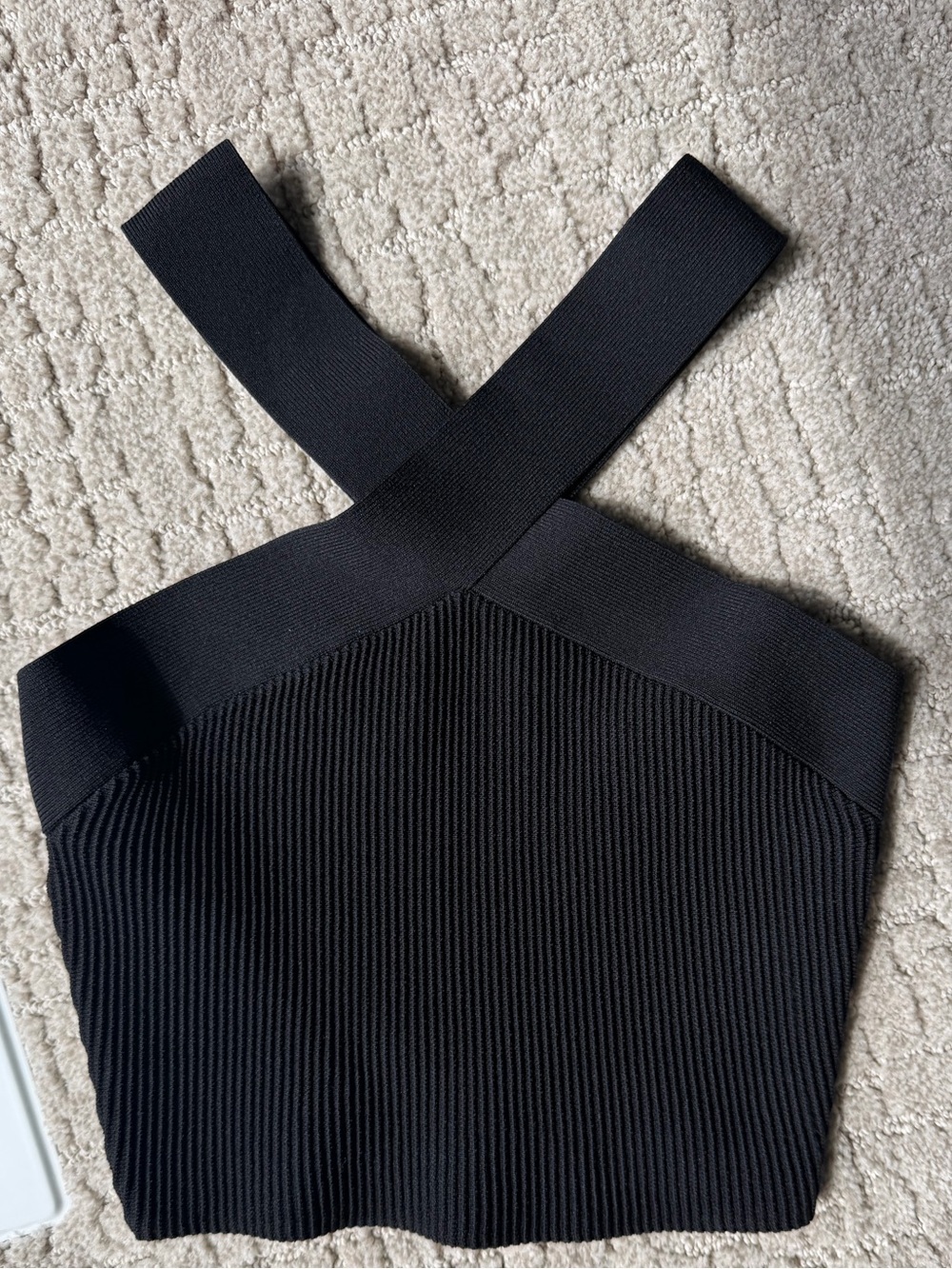 Aritzia Babaton Black Ribbed Cross-Back Crop Top